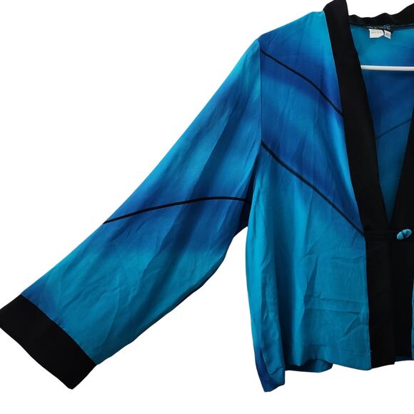 Linda Tilson Vintage Silk Top XS Blue & Black Retro 90s Classic Office‎ Chic - Picture 3 of 7